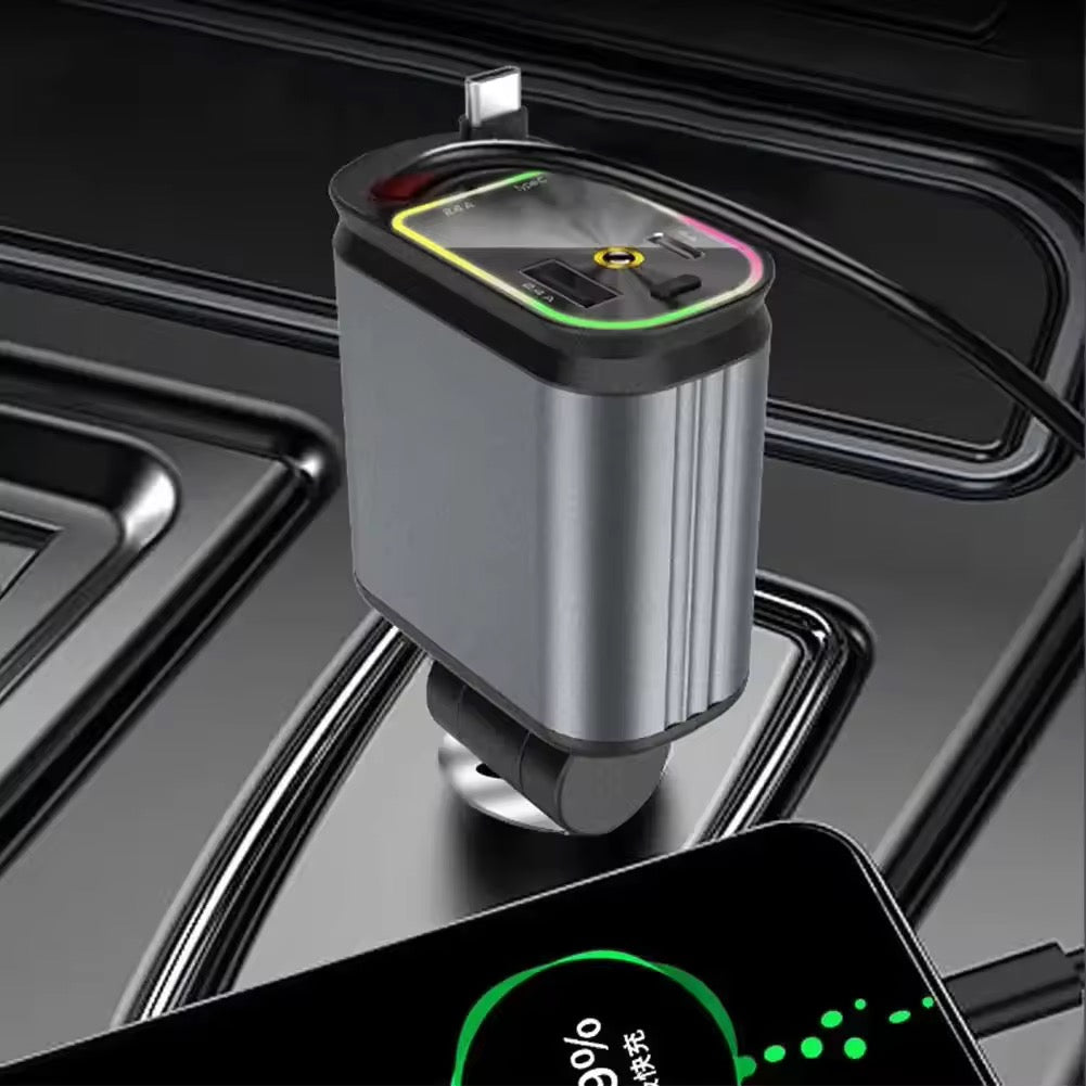 Car Roof Starlight 4 In 1 Retractable 66w Car Charger Dual Type-C Fast Adapter