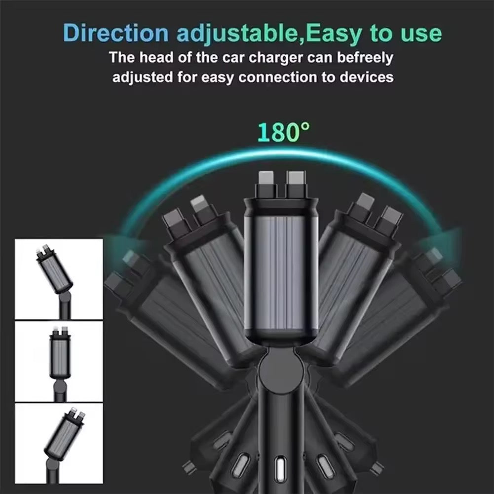 Car Roof Starlight 4 In 1 Retractable 66w Car Charger Dual Type-C Fast Adapter