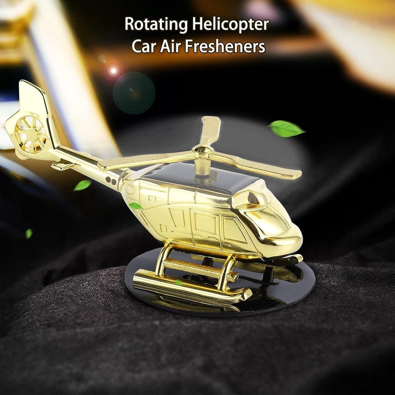Metal Luxury Solar-Powered Car Helicopter Showpiece – 2-in-1 Dashboard Decor with Air Freshener