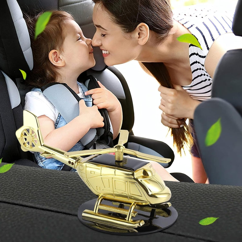 Metal Luxury Solar-Powered Car Helicopter Showpiece – 2-in-1 Dashboard Decor with Air Freshener