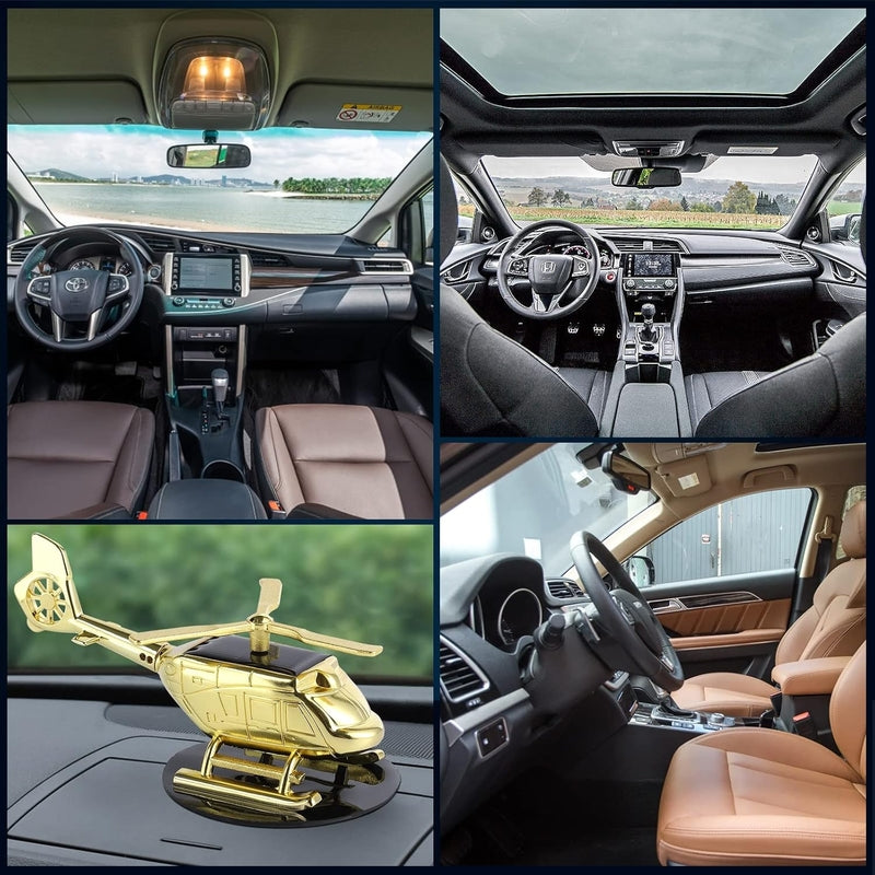 Metal Luxury Solar-Powered Car Helicopter Showpiece – 2-in-1 Dashboard Decor with Air Freshener