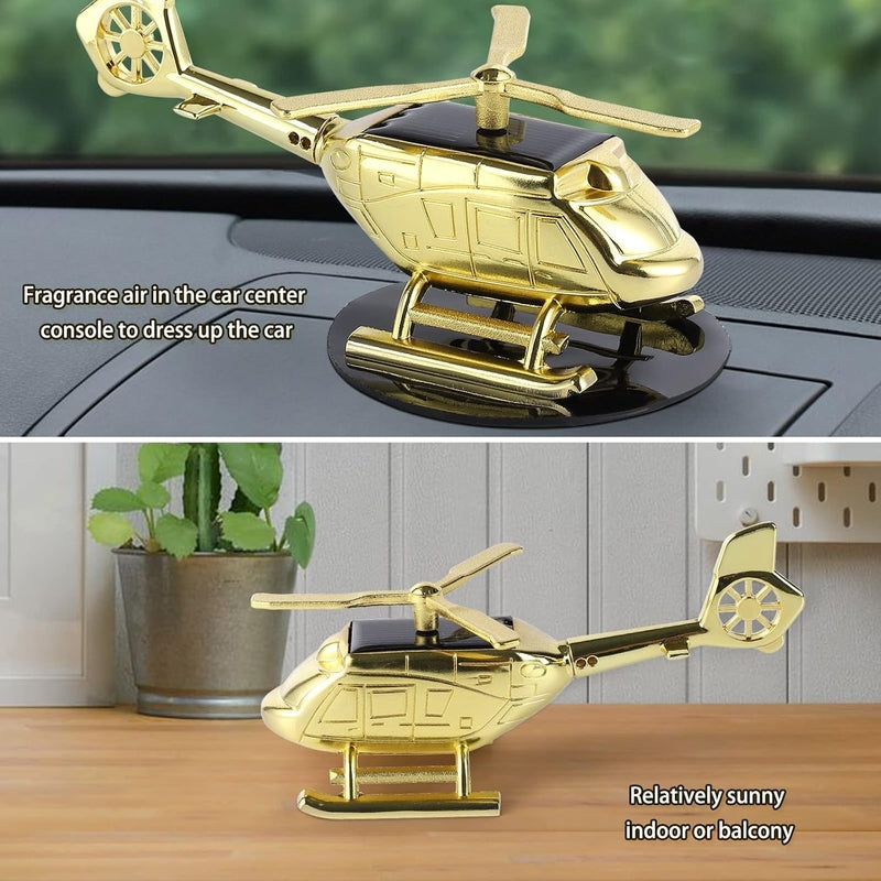Metal Luxury Solar-Powered Car Helicopter Showpiece – 2-in-1 Dashboard Decor with Air Freshener