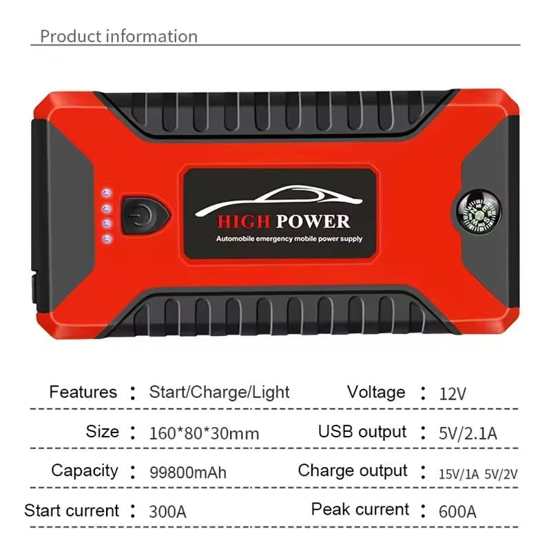Emergency Car Battery Jump Starter With Tire Inflator 99800mAh