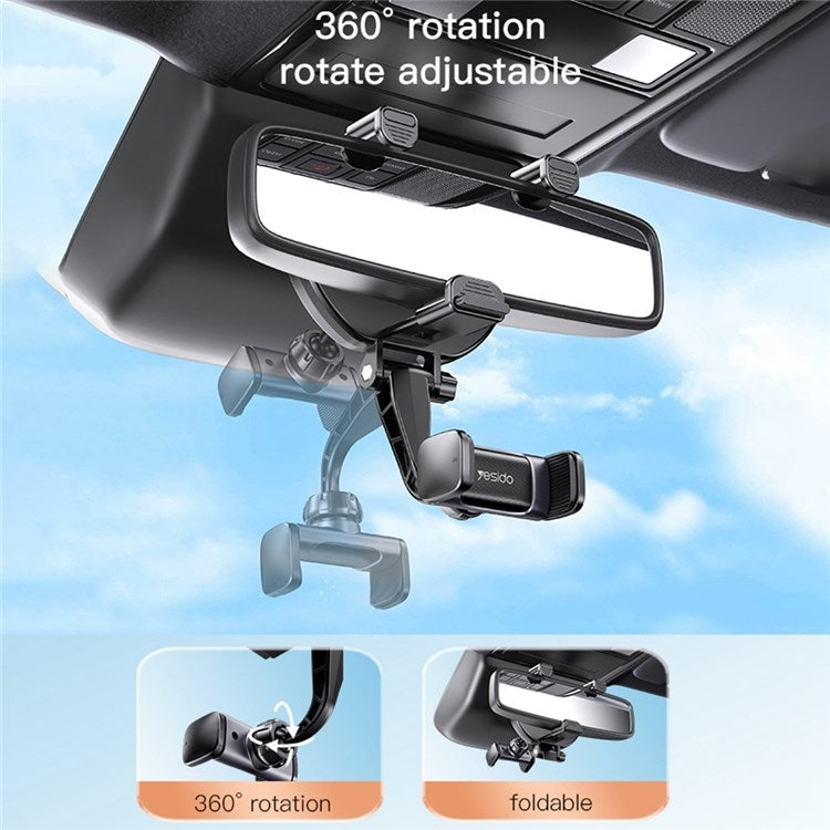 YESIDO Universal Rear View Mirror Phone Holder Mount 360 Degree Rotatable Cell Phone Clip for Car