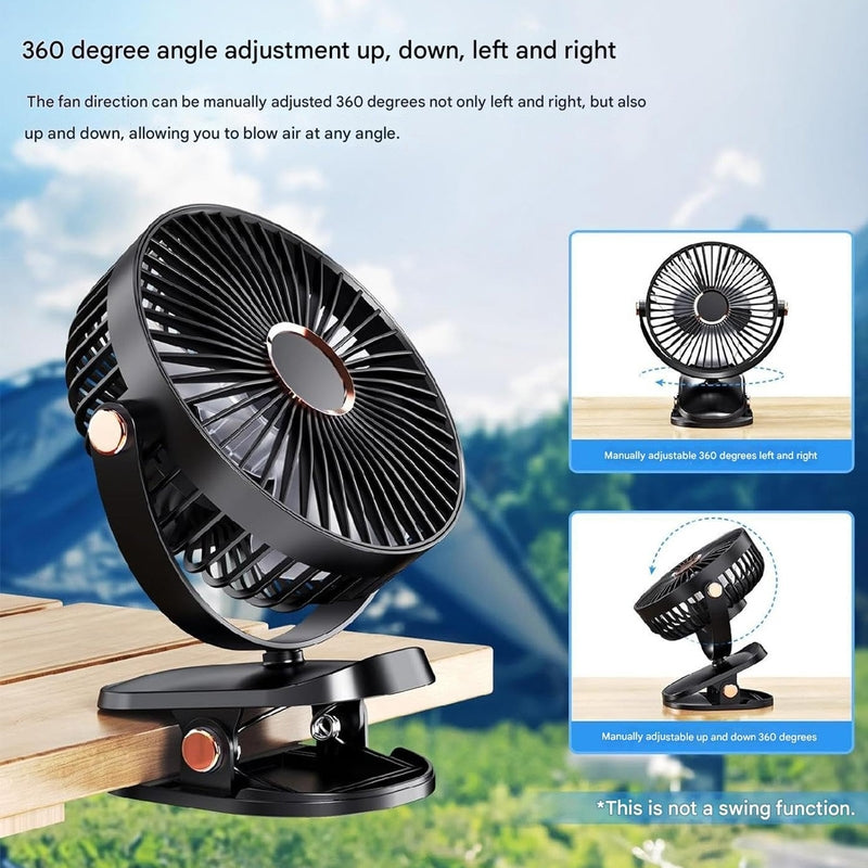 Rechargeable Desktop Mini Clip Fan with LED Light – Perfect for Travel, Home & Office
