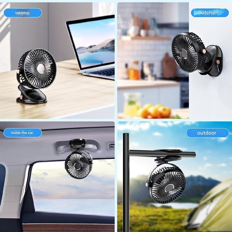 Rechargeable Desktop Mini Clip Fan with LED Light – Perfect for Travel, Home & Office