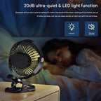 Rechargeable Desktop Mini Clip Fan with LED Light – Perfect for Travel, Home & Office
