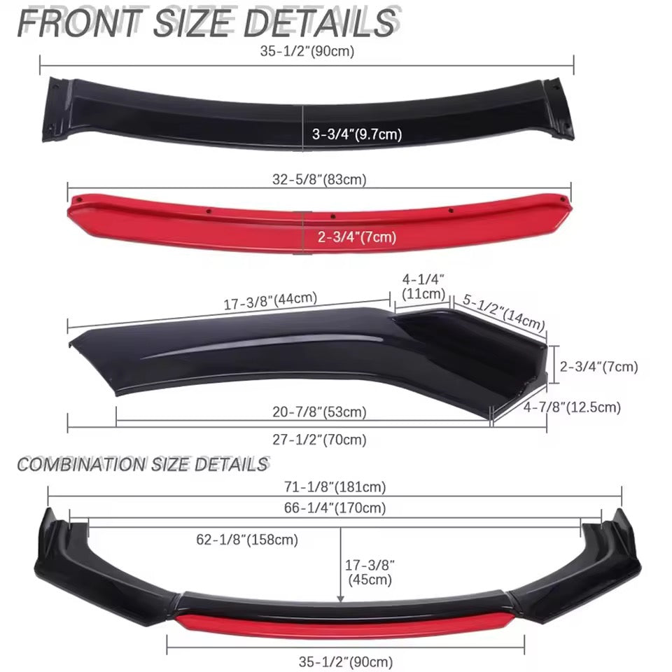 Universal Car Front Bumper 4 Pcs Red Lip Splitter Diffuser Lip Body Kit Spoiler Bumpers Protector Work for Most Car