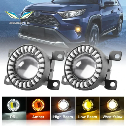 Universal 3″ LED Projection Fog Lamp with DRL – White & Yellow (2 Pcs)