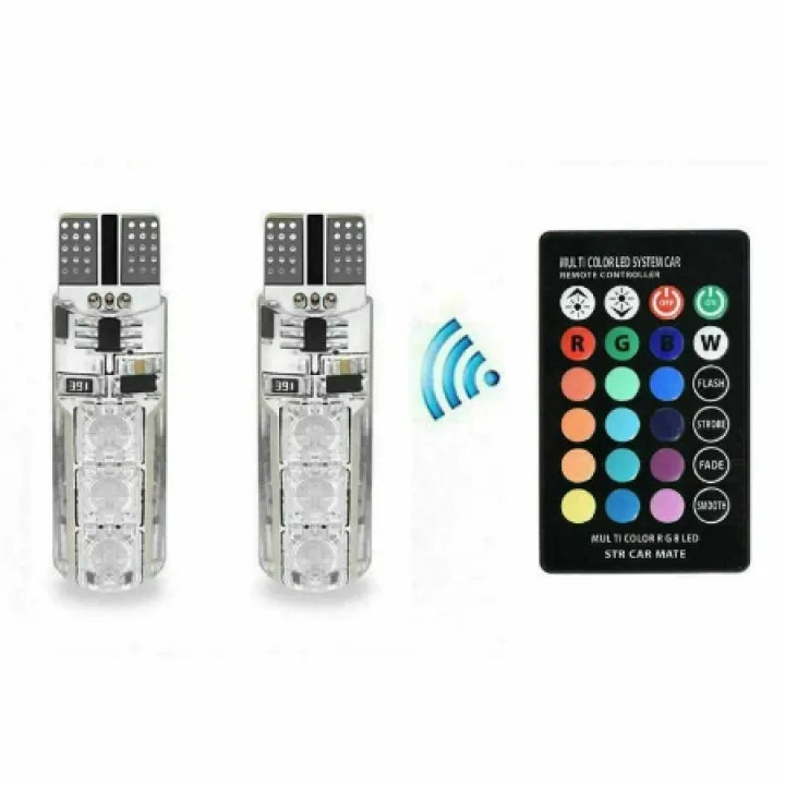 2 Pcs LED RGB T10 6SMD Remote Control Color LED Bulb Parking Light Car Light Car Decoration Lights Car Accessories