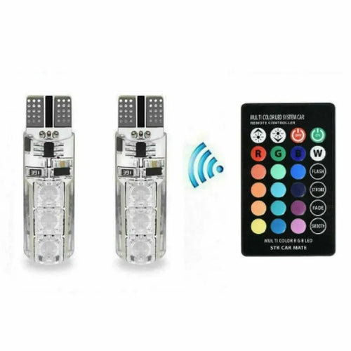 2 Pcs LED RGB T10 6SMD Remote Control Color LED Bulb Parking Light Car Light Car Decoration Lights Car Accessories