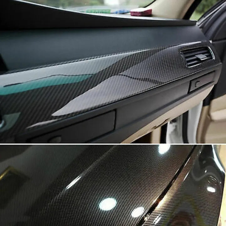 7D Glossy Carbon Fiber Vinyl Film Car Interior Wrap Stickers 10 inch