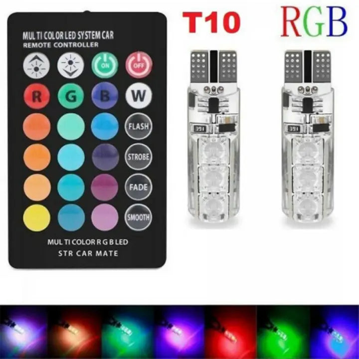 2 Pcs LED RGB T10 6SMD Remote Control Color LED Bulb Parking Light Car Light Car Decoration Lights Car Accessories