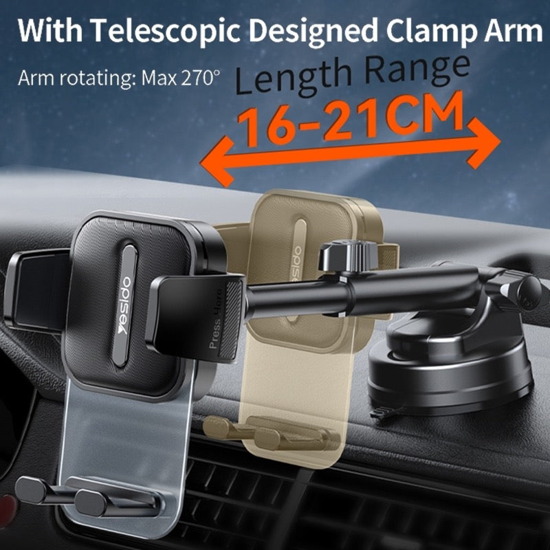 Yesido C261 Universal Phone Car Holder with Vacuum Suction Cup Base Adjustable Stably Holding For 4.7-7.2 Inch Mobile Phones