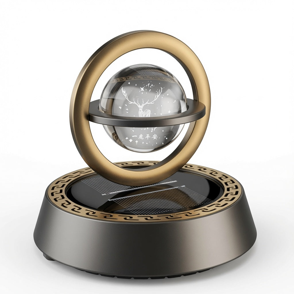 Rotating Crystal Ball Car Perfume Showpiece – Solar-Powered Interplanetary Dashboard Design