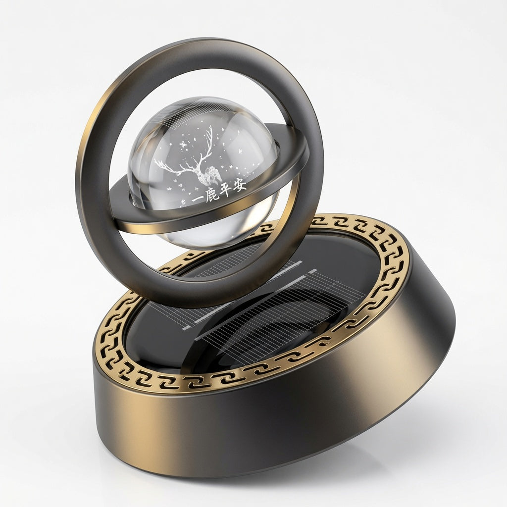Rotating Crystal Ball Car Perfume Showpiece – Solar-Powered Interplanetary Dashboard Design