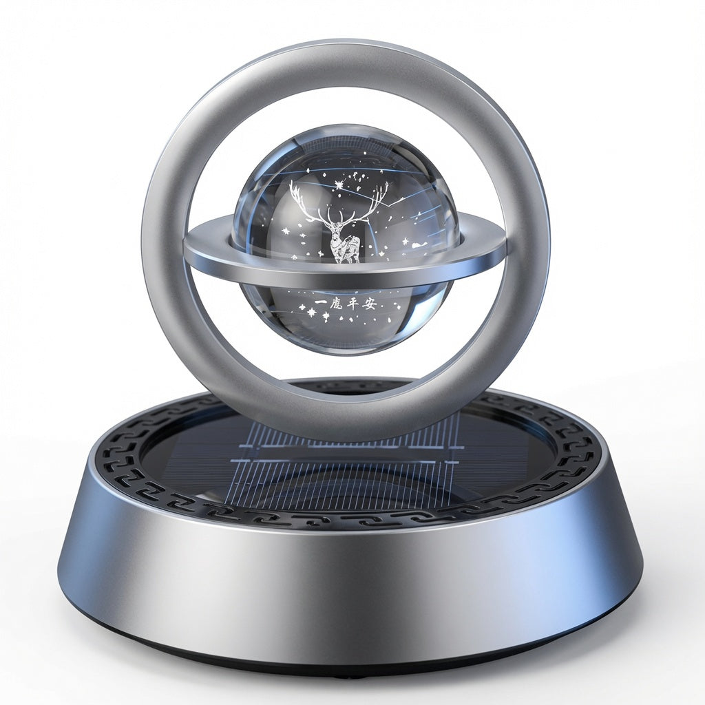 Rotating Crystal Ball Car Perfume Showpiece – Solar-Powered Interplanetary Dashboard Design