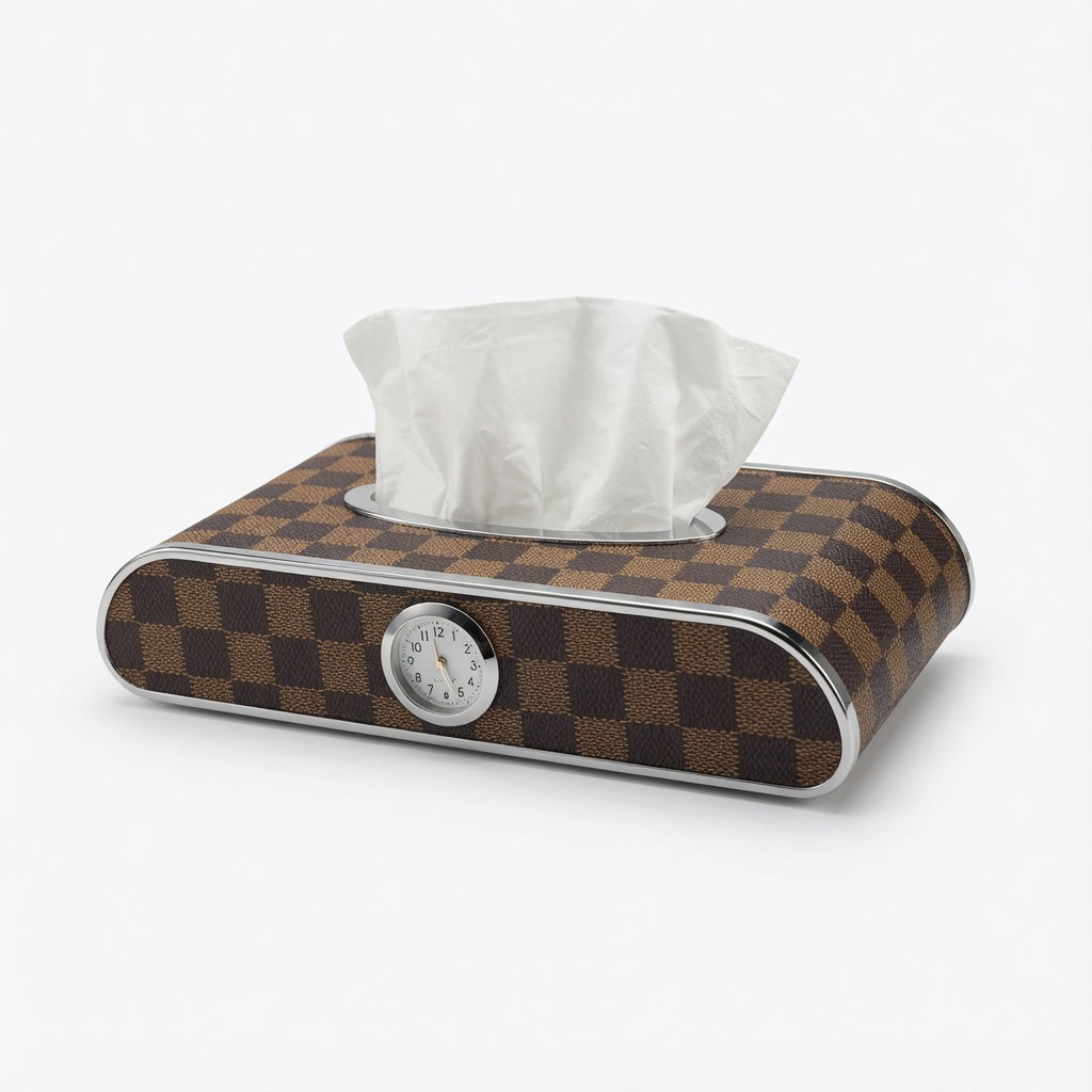 Multifunctional Car Tissue Box with Clock – Stylish Car Dashboard Accessory