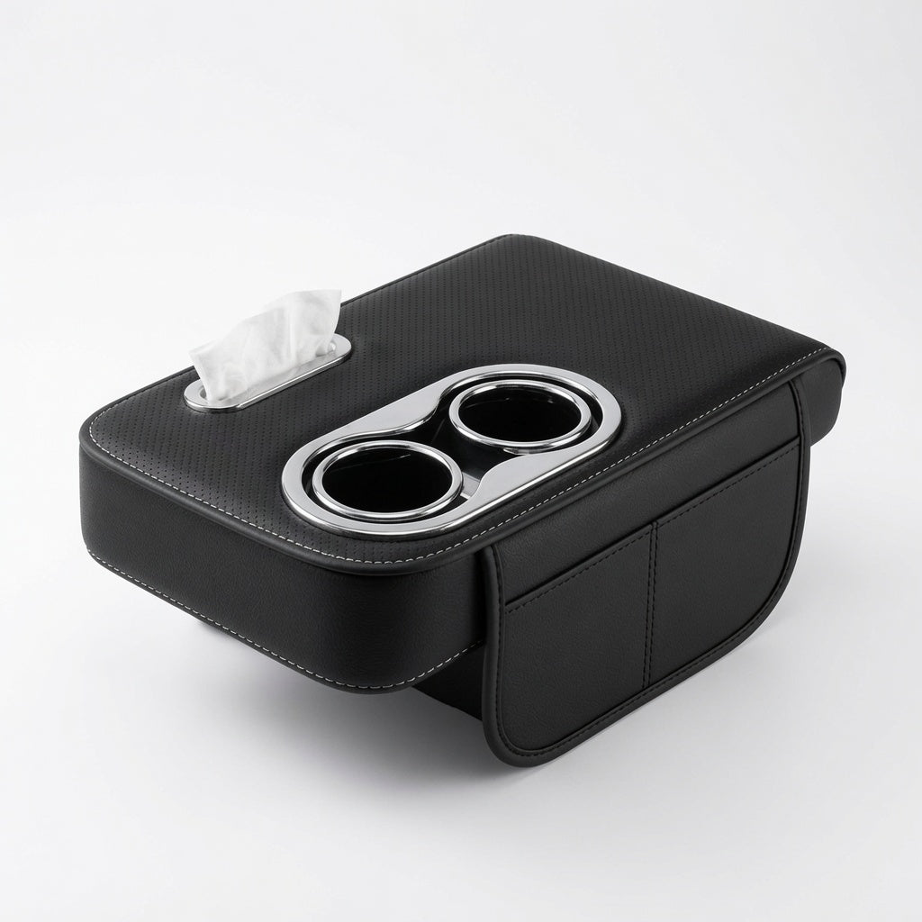 Multifunctional Car Center Console Armrest Tissue Box with Cup Holder – Premium Car Organizer