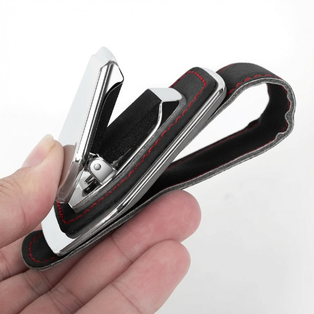 Luxury Car Sunglass Holder for Sun Visor – High Quality Leather with Nickel, Stylish and Durable Storage Solution
