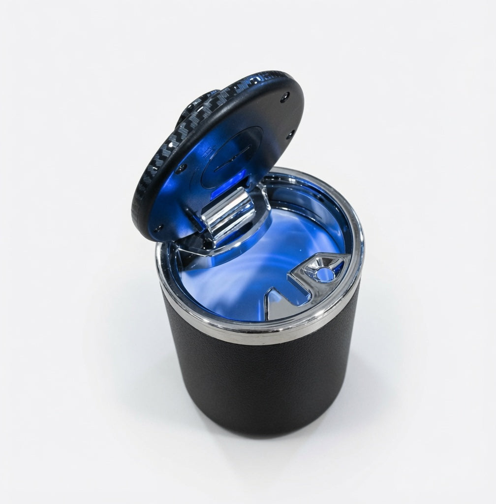 Carbon Car Ashtray Holder with Blue LED Light – Keep Your Car Clean and Odor-Free G-1