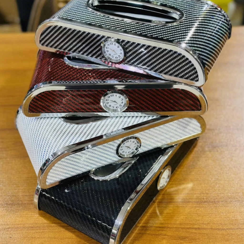 Car Tissue Box Carbon with Clock – Multi-Functional Tissue Box for your Car