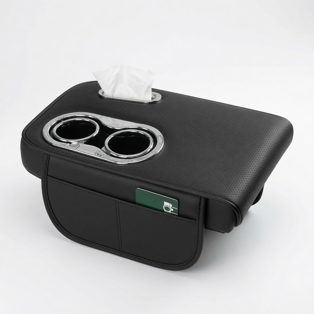 Multifunctional Car Center Console Armrest Tissue Box with Cup Holder – Premium Car Organizer