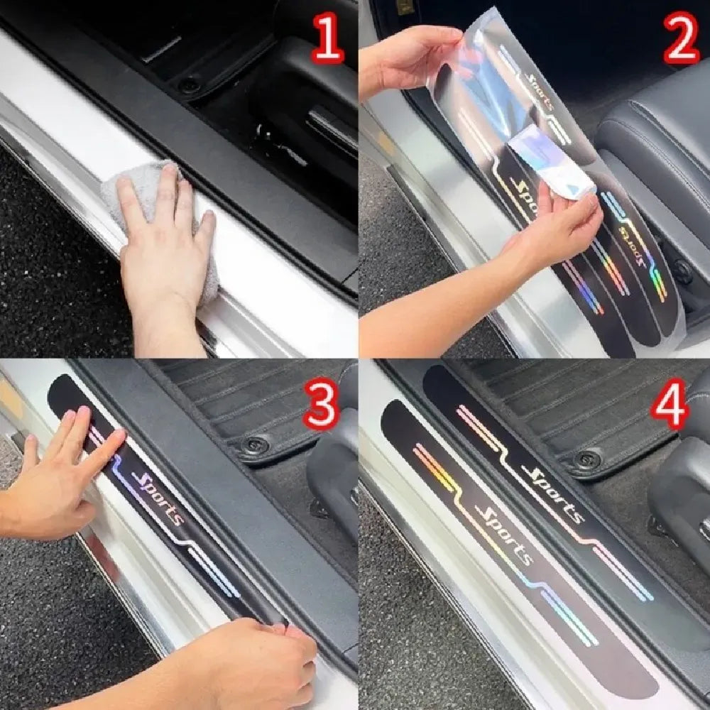 Car Reflective Door Sill Protector | Car Anti-Scratch Nickle Stickers 4Pcs Set
