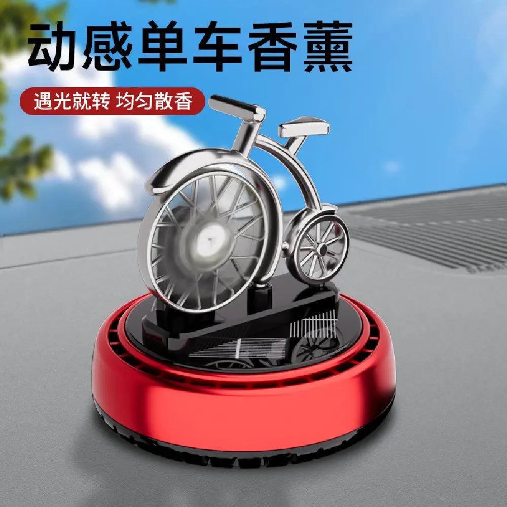 Solar Bicycle Car Perfume Ornament – Rotating Dashboard Decor