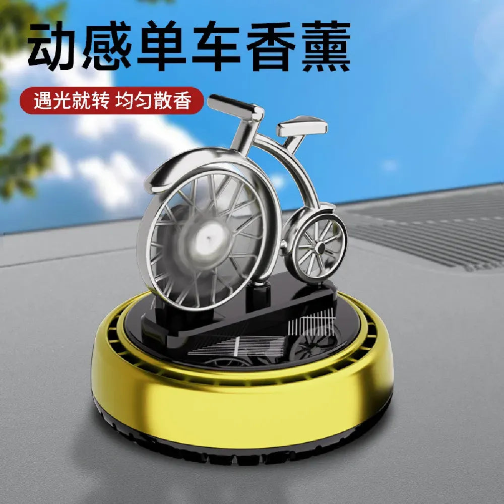 Solar Bicycle Car Perfume Ornament – Rotating Dashboard Decor