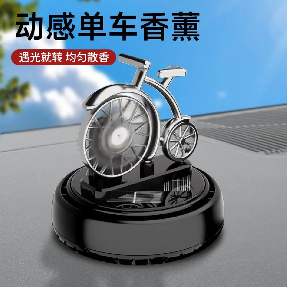 Solar Bicycle Car Perfume Ornament – Rotating Dashboard Decor
