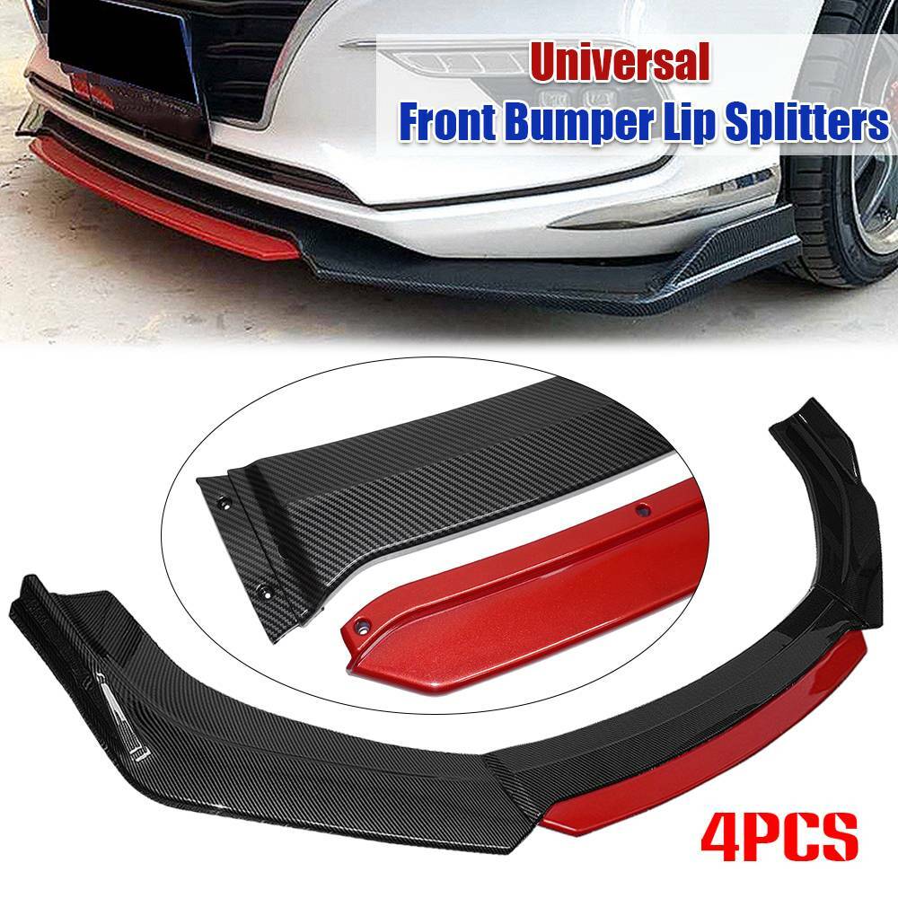 Universal Car Front Bumper 4 Pcs Red Lip Splitter Diffuser Lip Body Kit Spoiler Bumpers Protector Work for Most Car